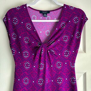 Chaps Dress Small Petite Purple Geometric Midi V Neck Twist Front